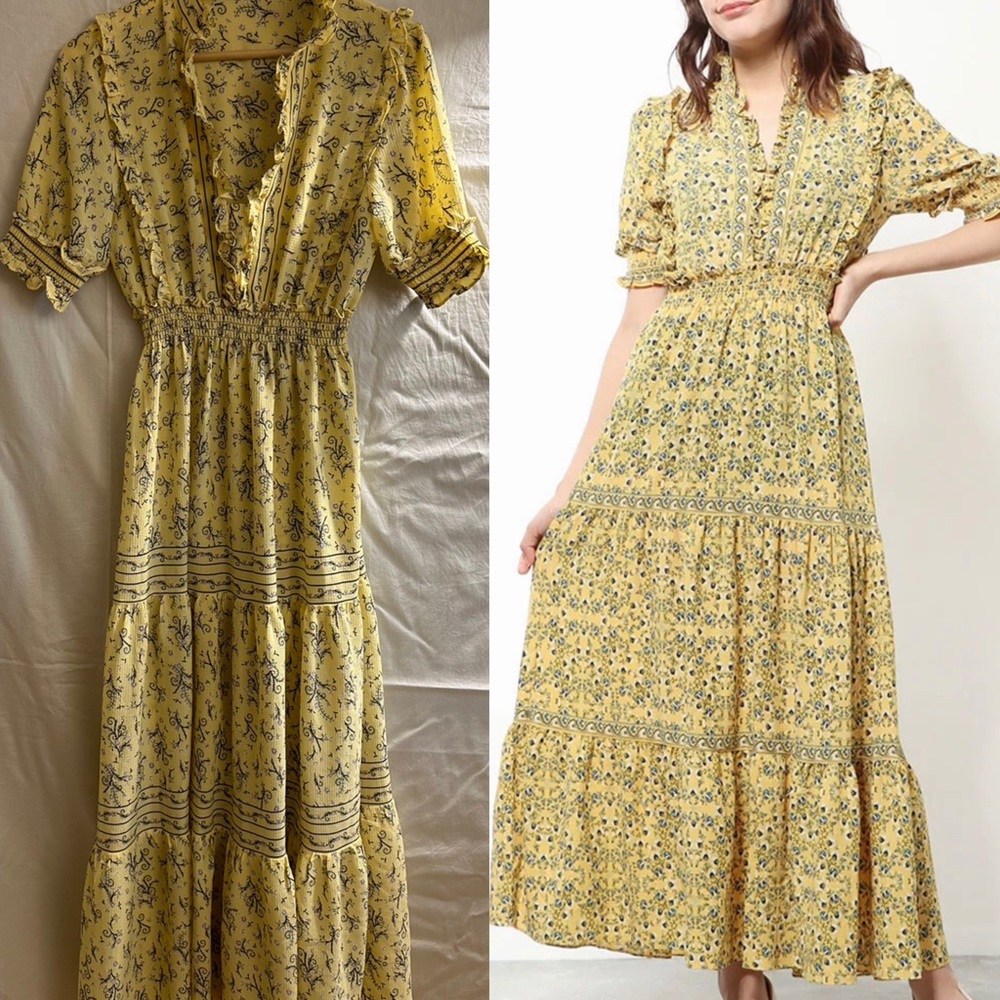COPY - Max Studio Yellow Floral Tiered Maxi Dress Size M